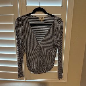 Black and white striped long sleeve v neck blouse.